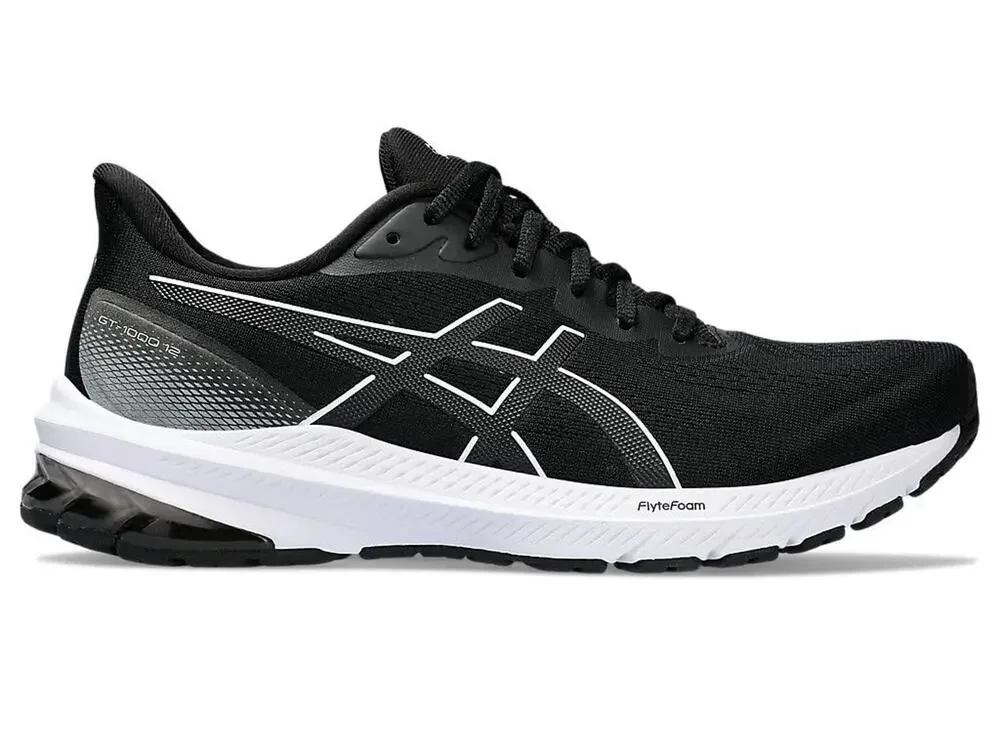 ASICS WOMENS GT-1000 12 RUNNING SHOES 5 BLACK WHITE